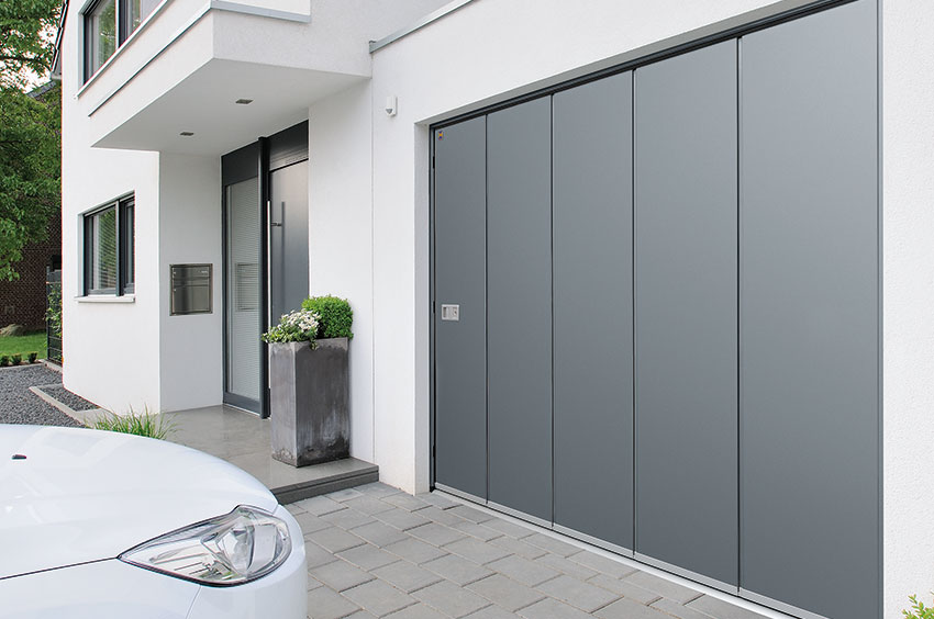 Grey side sliding sectional garage door